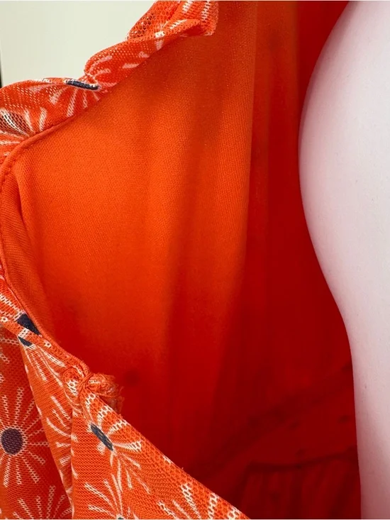 Torrid Mini Mesh Cami Shirred Bust Skater Dress Size 1 Sunny Days Nasturtium - Picture 8 of 14